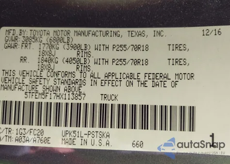 2017 Toyota Tundra Sr5 4.6L V8 from USA, damaged, VIN 5TFEM5F17HX113857